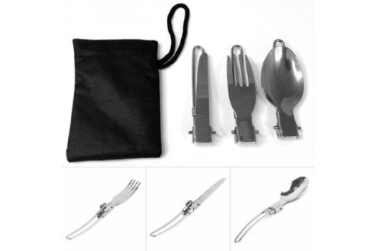 Kit Com 3 Talheres Retráteis em Inox - Garfo/Faca/Colher